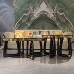 Luxury Nesting Coffee Tables with High-Gloss Wood Veneer and Decorative Metal Accents